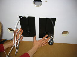 250Heater cord comes out , sensor wire (in this case, white) goes in. Wall is on left side of the tank.
